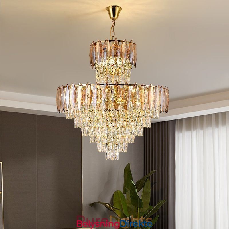 Konisk Krystall Pendellampe Dupleks Dekorativ Taklampe 80 Cm