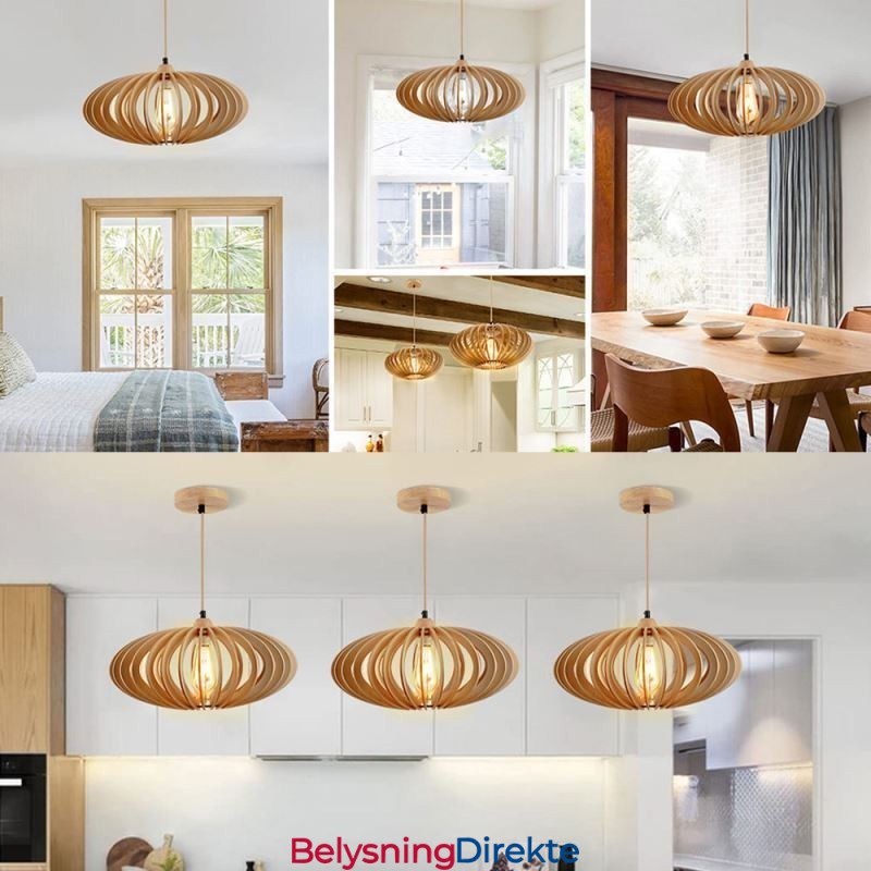 Taklampe I Tre, Oval, 17 Cm, Av Bassved