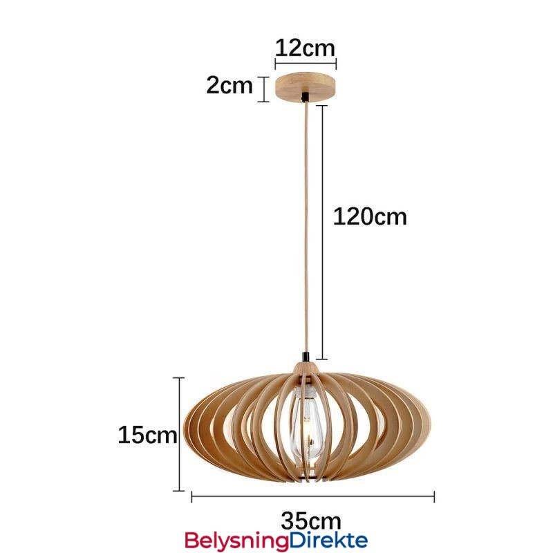 Taklampe I Tre, Oval, 17 Cm, Av Bassved