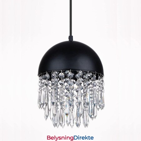 Krystallanheng Med Kvast Og Taklampe Med Svart Grytelokk-Skjerm