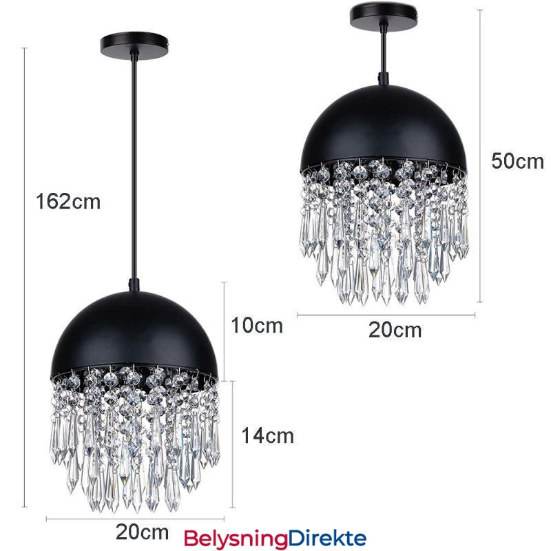 Krystallanheng Med Kvast Og Taklampe Med Svart Grytelokk-Skjerm