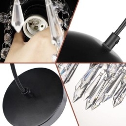 Krystallanheng Med Kvast Og Taklampe Med Svart Grytelokk-Skjerm