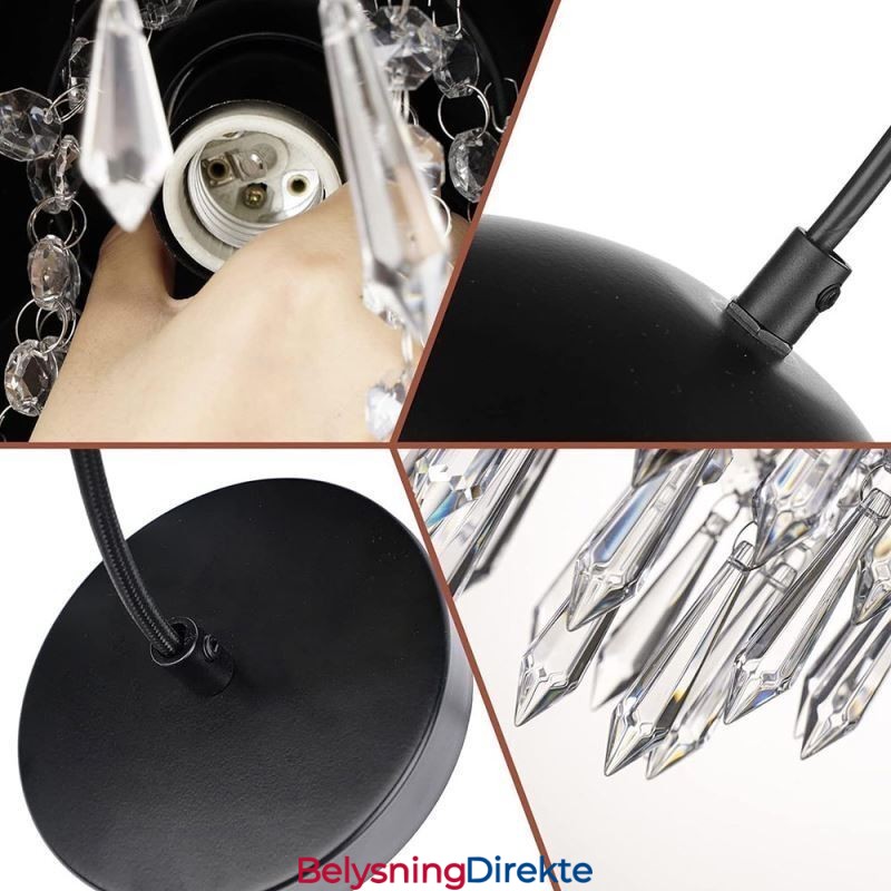 Krystallanheng Med Kvast Og Taklampe Med Svart Grytelokk-Skjerm