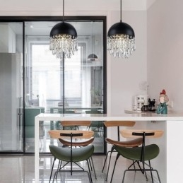 Krystallanheng Med Kvast Og Taklampe Med Svart Grytelokk-Skjerm