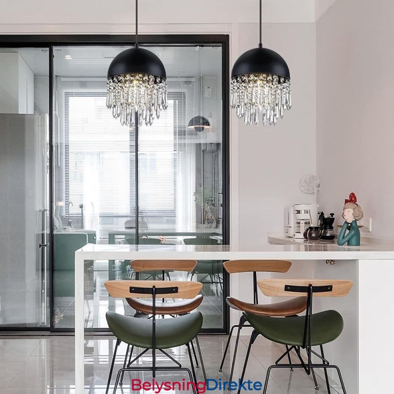 Krystallanheng Med Kvast Og Taklampe Med Svart Grytelokk-Skjerm