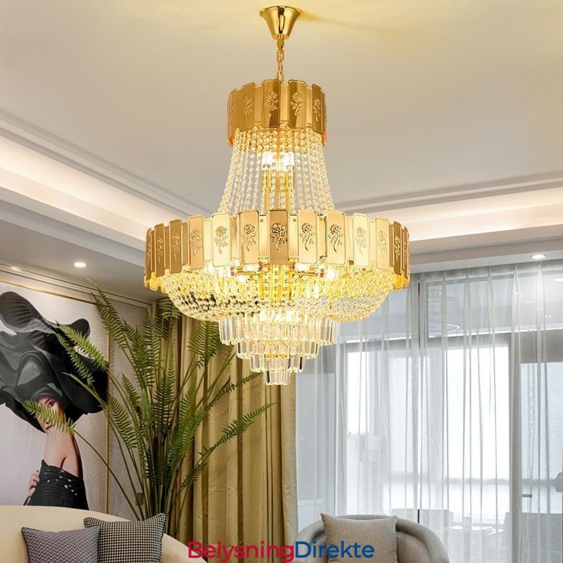 Gullkrystall Pendellampe Elegant Dekorativ Taklampe