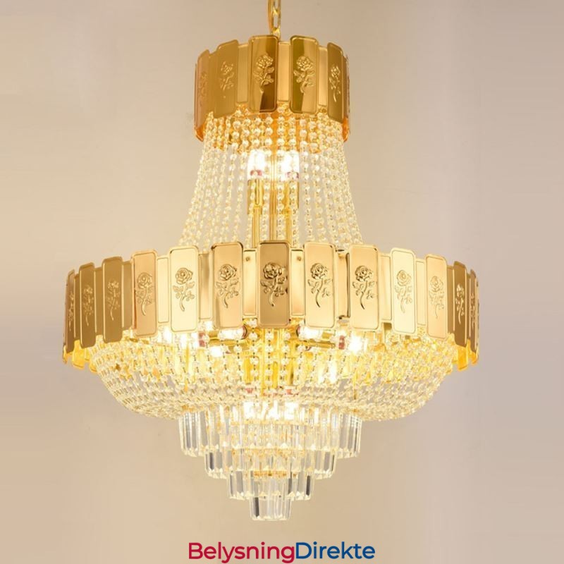 Gullkrystall Pendellampe Elegant Dekorativ Taklampe