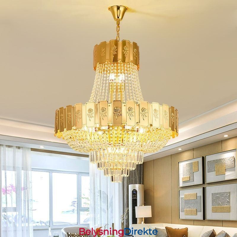 Gullkrystall Pendellampe Elegant Dekorativ Taklampe