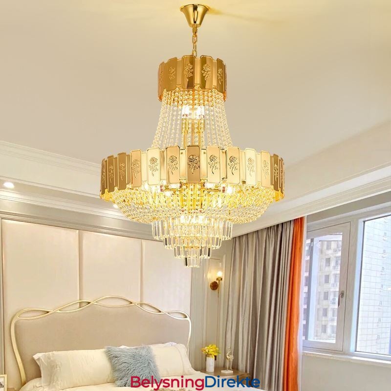 Gullkrystall Pendellampe Elegant Dekorativ Taklampe