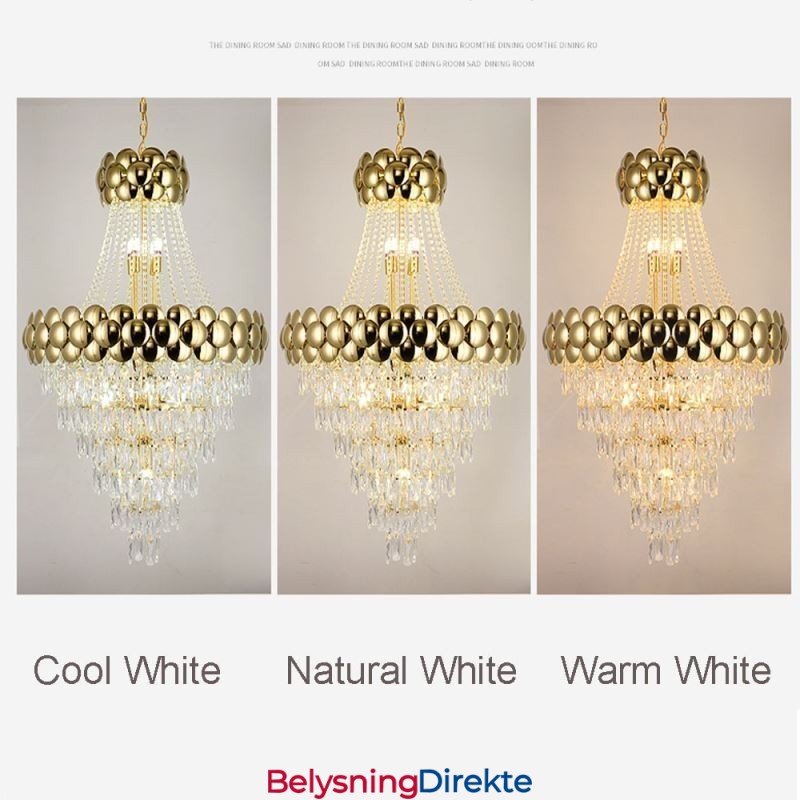 Krystall Pendellampe Galvanisert Gull Dupleks Luksuriøs Dekorativ Taklampe 80 Cm