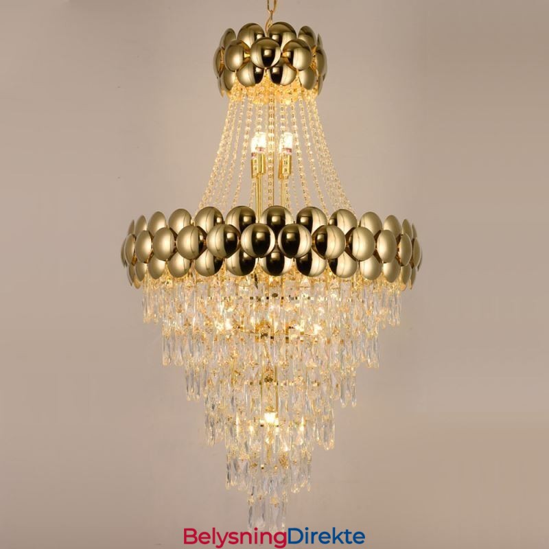 Krystall Pendellampe Galvanisert Gull Dupleks Luksuriøs Dekorativ Taklampe 80 Cm