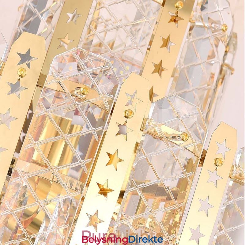 Krystall Pendellampe I 4. Etasje Luksuriøs Dekorativ Taklampe Med Gyllen, Hul Jernplate