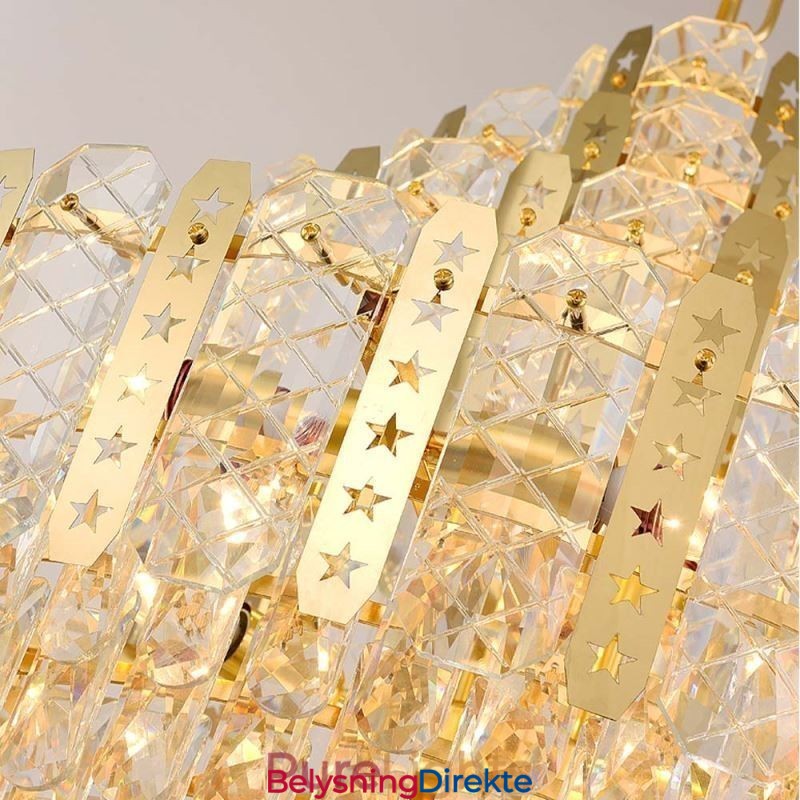 Krystall Pendellampe I 4. Etasje Luksuriøs Dekorativ Taklampe Med Gyllen, Hul Jernplate