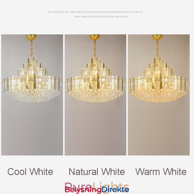 Krystall Pendellampe I 4. Etasje Luksuriøs Dekorativ Taklampe Med Gyllen, Hul Jernplate