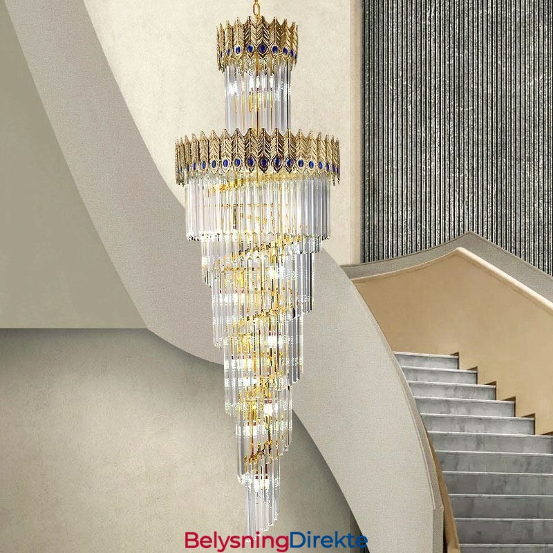 Gullkrystall Pendellampe Galvanisert Gull Phoenix Baklampeskjerm Taklampe