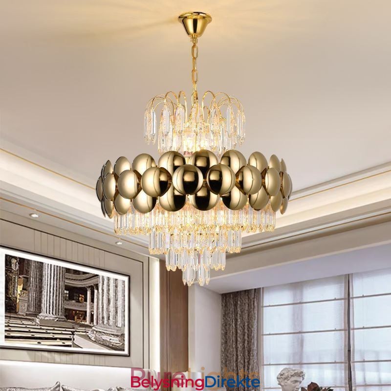 Krystall Pendellampe Galvanisert Gull Luksuriøs Dekorativ Taklampe 60 Cm