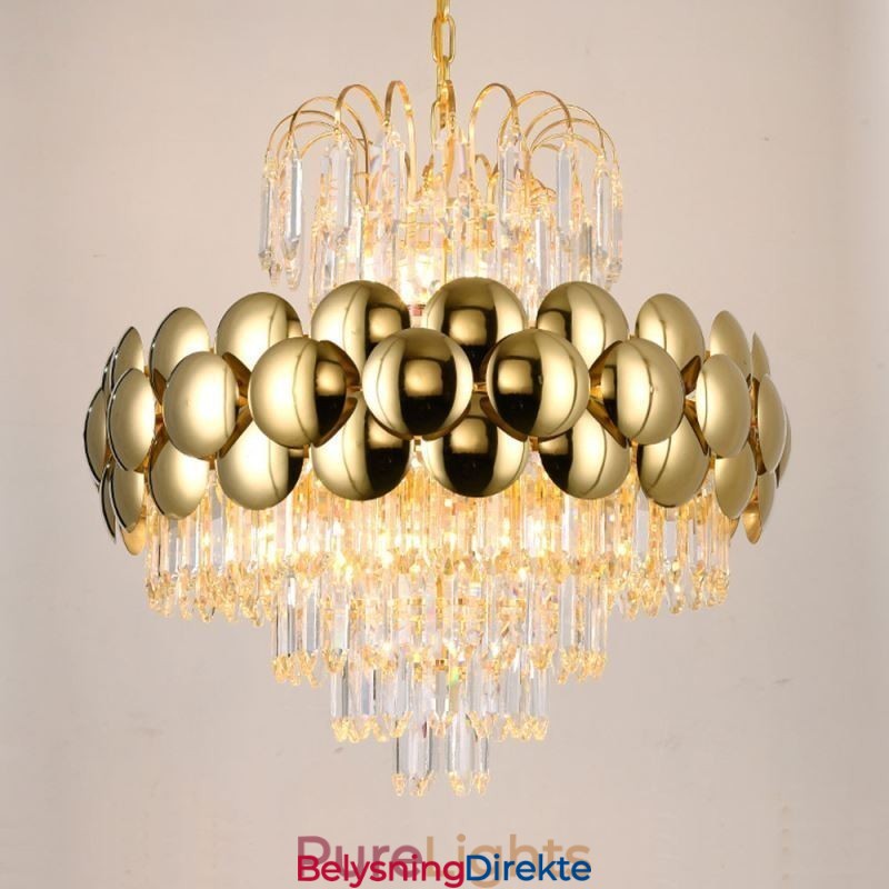 Krystall Pendellampe Galvanisert Gull Luksuriøs Dekorativ Taklampe 60 Cm