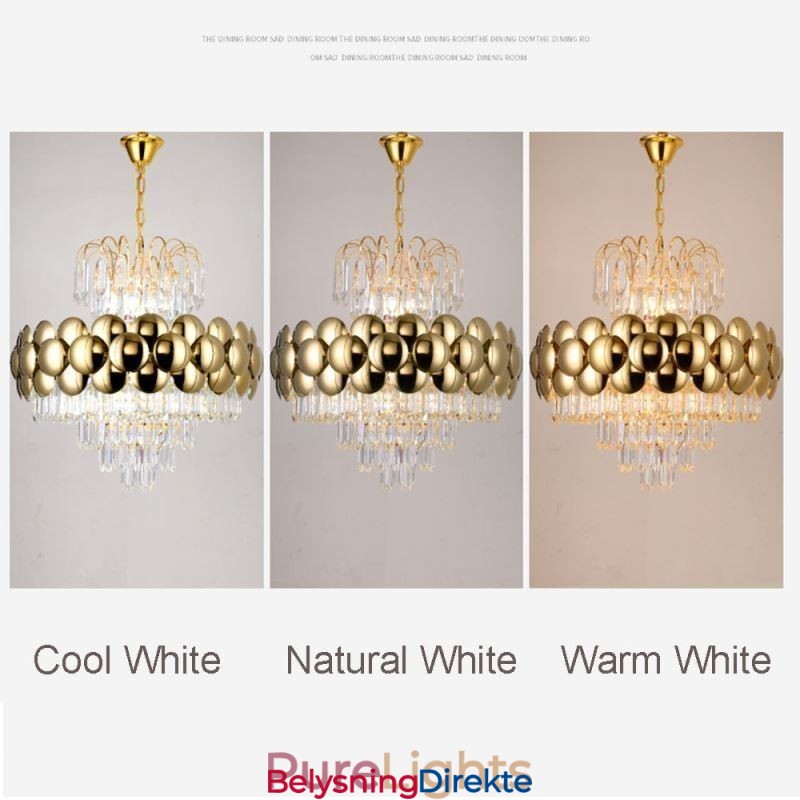 Krystall Pendellampe Galvanisert Gull Luksuriøs Dekorativ Taklampe 60 Cm