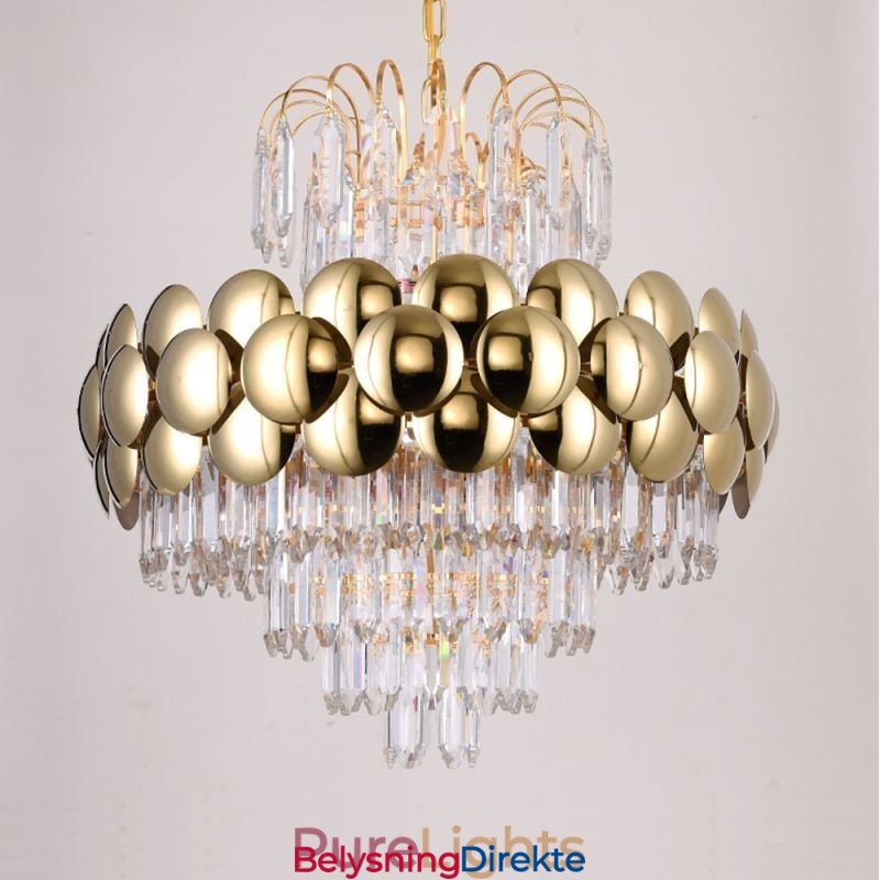 Krystall Pendellampe Galvanisert Gull Luksuriøs Dekorativ Taklampe 60 Cm