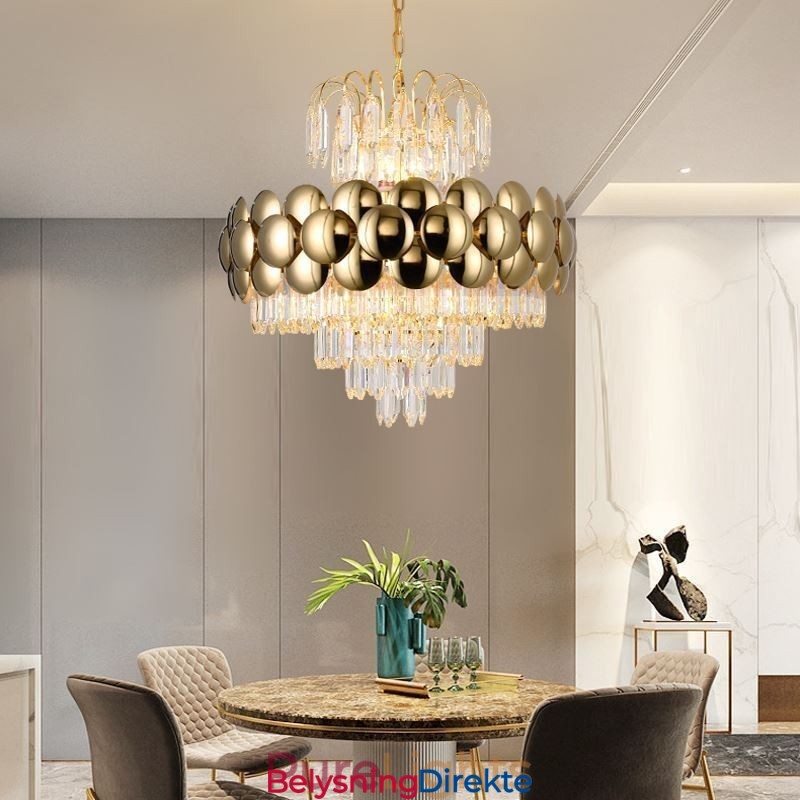 Krystall Pendellampe Galvanisert Gull Luksuriøs Dekorativ Taklampe 60 Cm