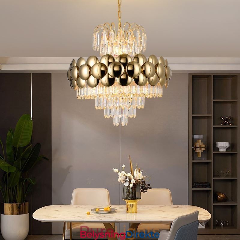 Krystall Pendellampe Galvanisert Gull Luksuriøs Dekorativ Taklampe 60 Cm
