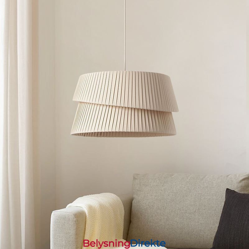 Pendellampe I Fransk Kremfarget Stil Med Dobbel Stoffskjerm Og Taklampe
