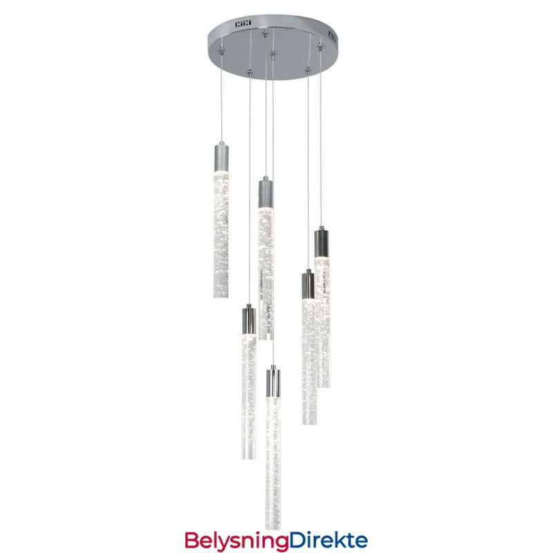 Pendellampe Krom Krystallsøyle Klyngetaklampe