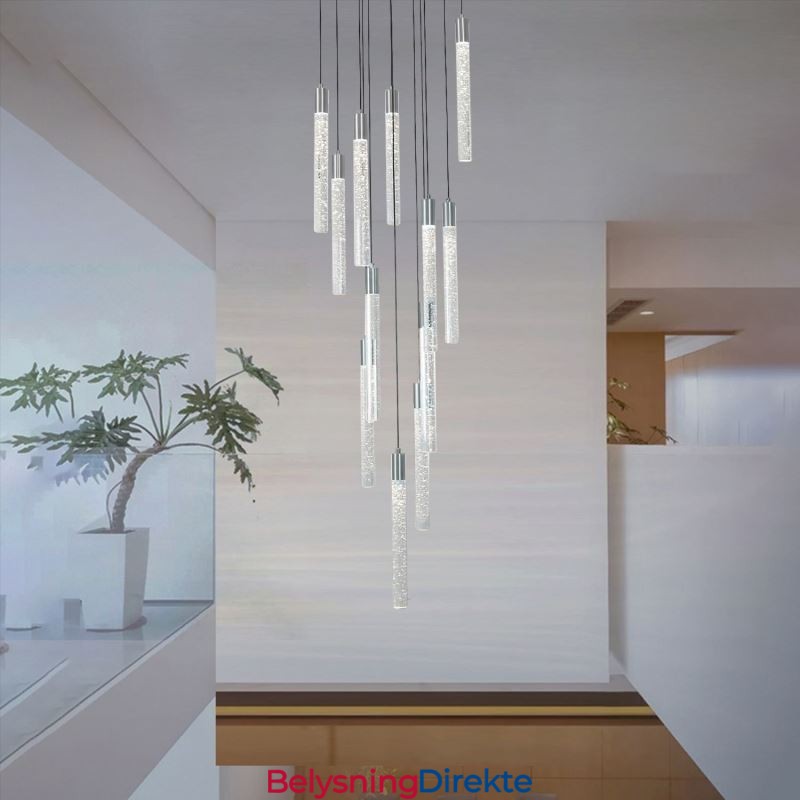 Pendellampe Krom Krystallsøyle Klyngetaklampe