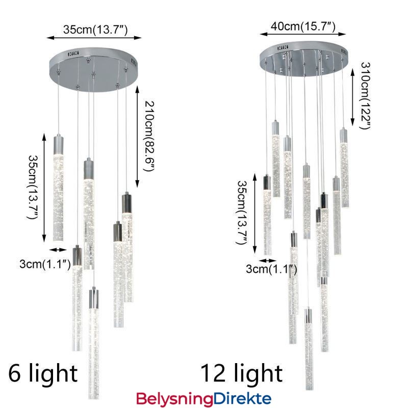 Pendellampe Krom Krystallsøyle Klyngetaklampe
