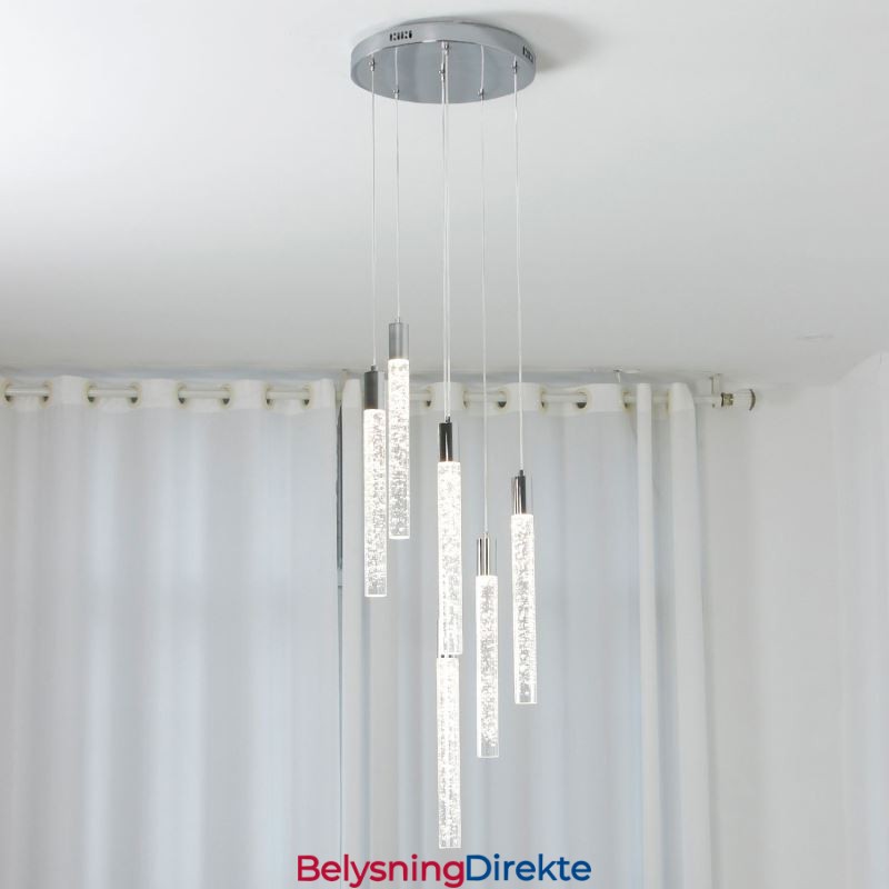 Pendellampe Krom Krystallsøyle Klyngetaklampe