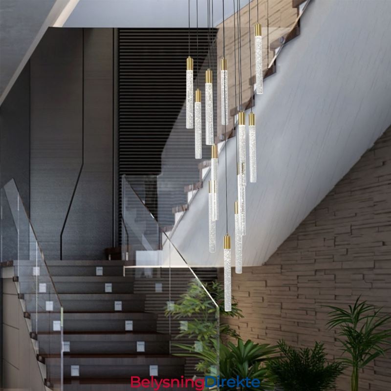 Pendellampe Kobber Krystall Søyle Klynge Taklampe