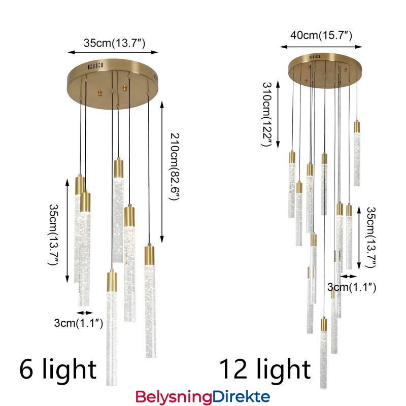 Pendellampe Kobber Krystall Søyle Klynge Taklampe