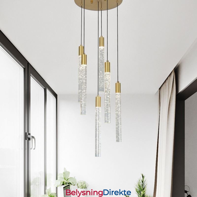 Pendellampe Kobber Krystall Søyle Klynge Taklampe