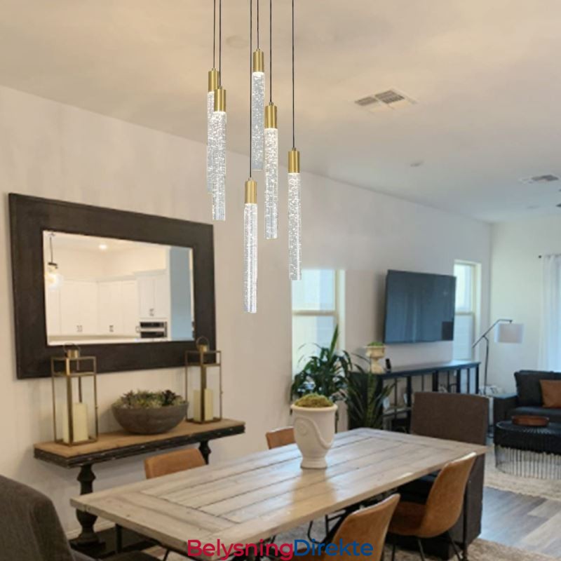 Pendellampe Kobber Krystall Søyle Klynge Taklampe