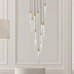 Pendellampe Kobber Krystall Søyle Klynge Taklampe