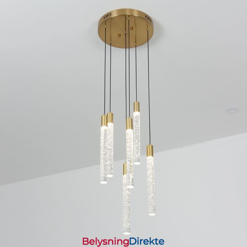 Pendellampe Kobber Krystall Søyle Klynge Taklampe