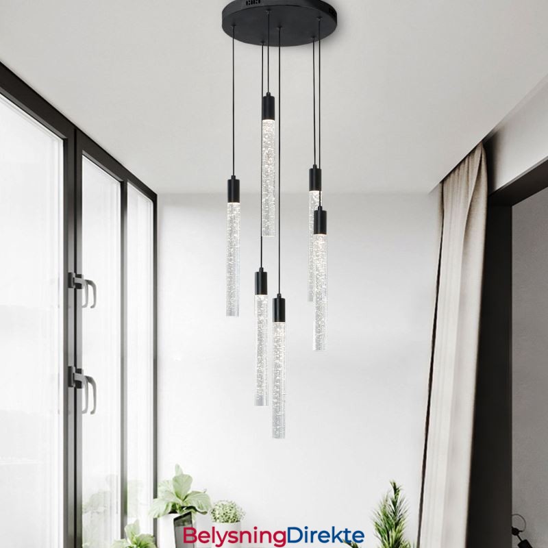 Pendellampe Sort Krystallsøyle-Klyngetaklampe