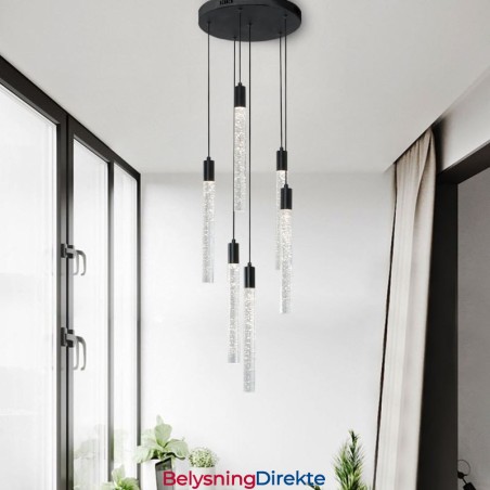 Pendellampe Sort Krystallsøyle-Klyngetaklampe