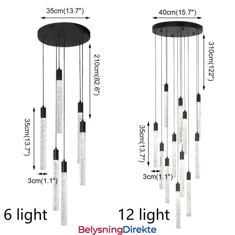 Pendellampe Sort Krystallsøyle-Klyngetaklampe