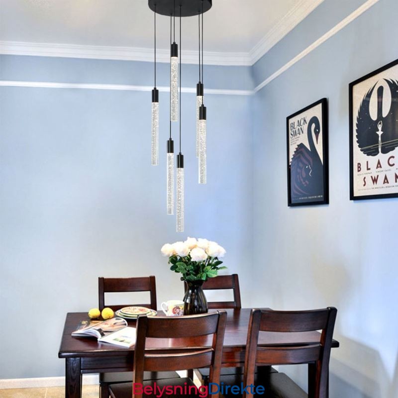 Pendellampe Sort Krystallsøyle-Klyngetaklampe