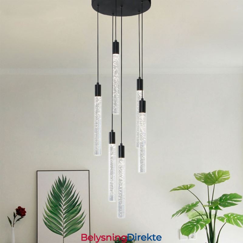 Pendellampe Sort Krystallsøyle-Klyngetaklampe