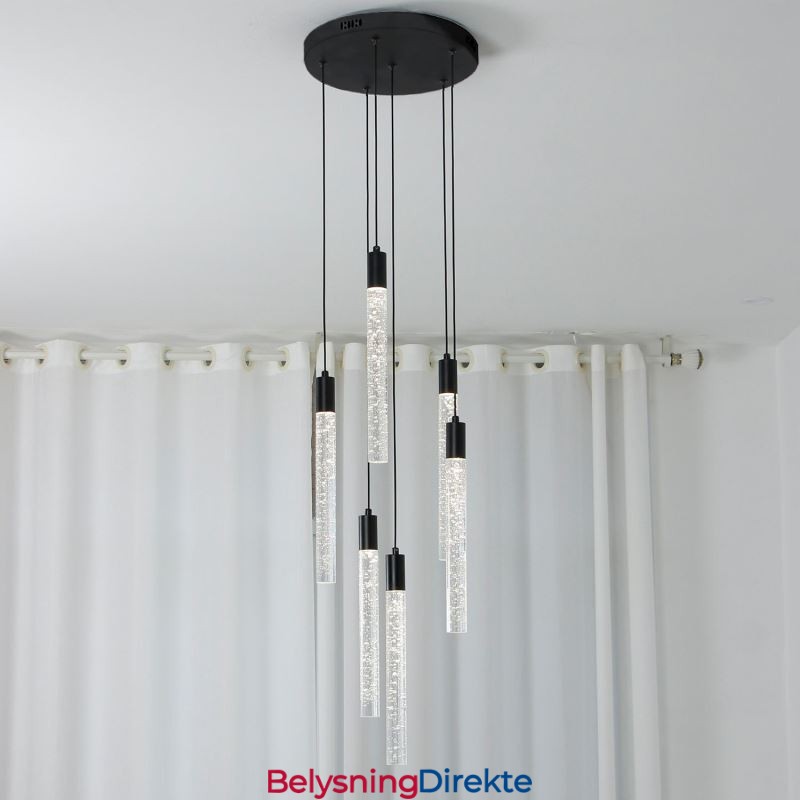Pendellampe Sort Krystallsøyle-Klyngetaklampe