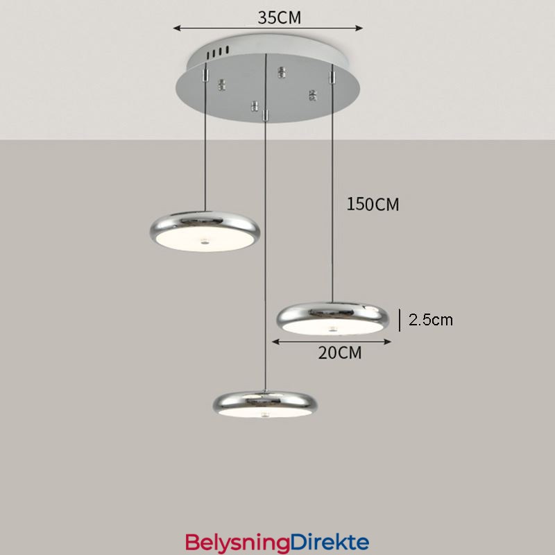 Pendellampe Med Tre Hoder, Rund Hengelampe
