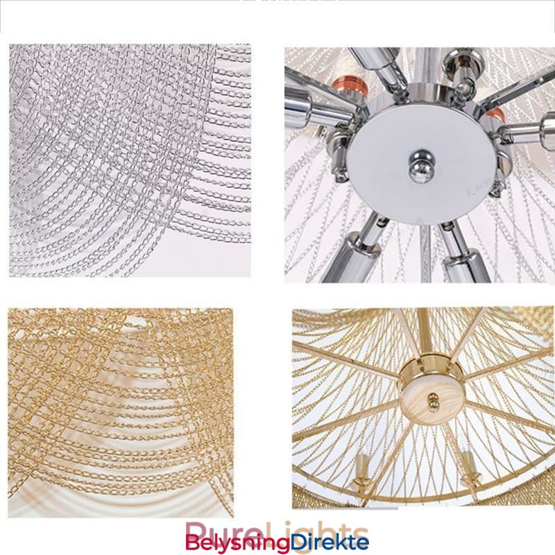 Aluminiumskjede-Anhengslampe Kreativ Lampe Luksuriøs Dusk Dekorativ Lampe Gull Sølv