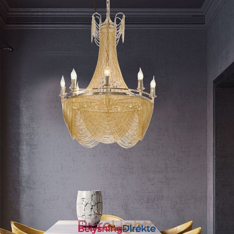 Aluminiumskjede-Anhengslampe Kreativ Lampe Luksuriøs Dusk Dekorativ Lampe Gull Sølv