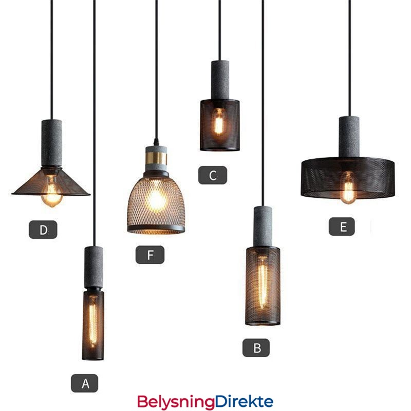 Svart Pendellampe I Sement, Landlig Retro-Taklampe