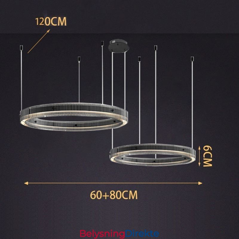 Pendellampe 60+80 Cm Dobbel Sirkelformet Glasstaklampe Trinnløs Dimbar Med Fjernkontroll