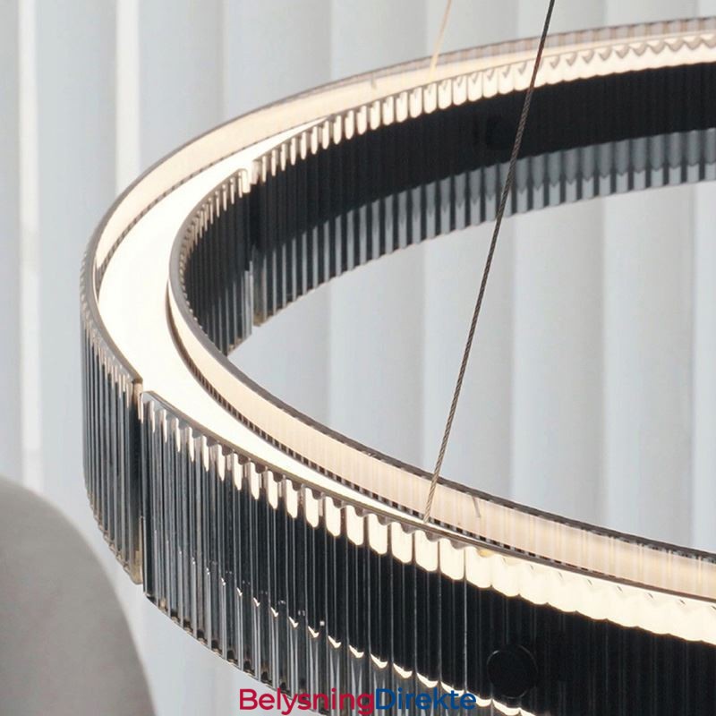 Pendellampe 60+80 Cm Dobbel Sirkelformet Glasstaklampe Trinnløs Dimbar Med Fjernkontroll