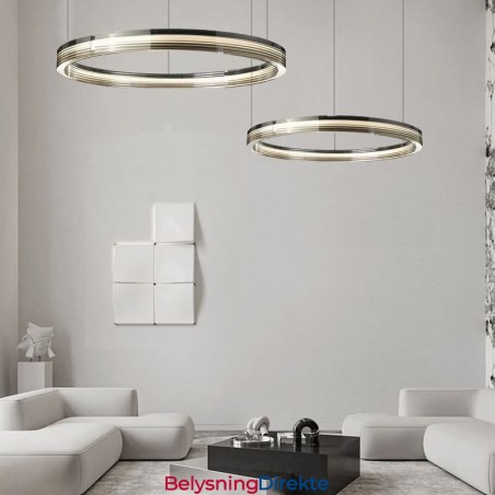 Taklampe I Glass 60+80 Cm, Sirkeldekorasjon, Dobbel, Sirkelformet Anhengslampe, Trikromatisk Dimming