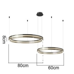 Taklampe I Glass 60+80 Cm, Sirkeldekorasjon, Dobbel, Sirkelformet Anhengslampe, Trikromatisk Dimming